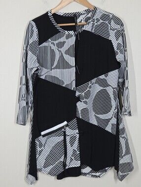 IC By Connie K Patchwork Button Up Tunic Top Artsy Minimalist Lagenlook Boho M